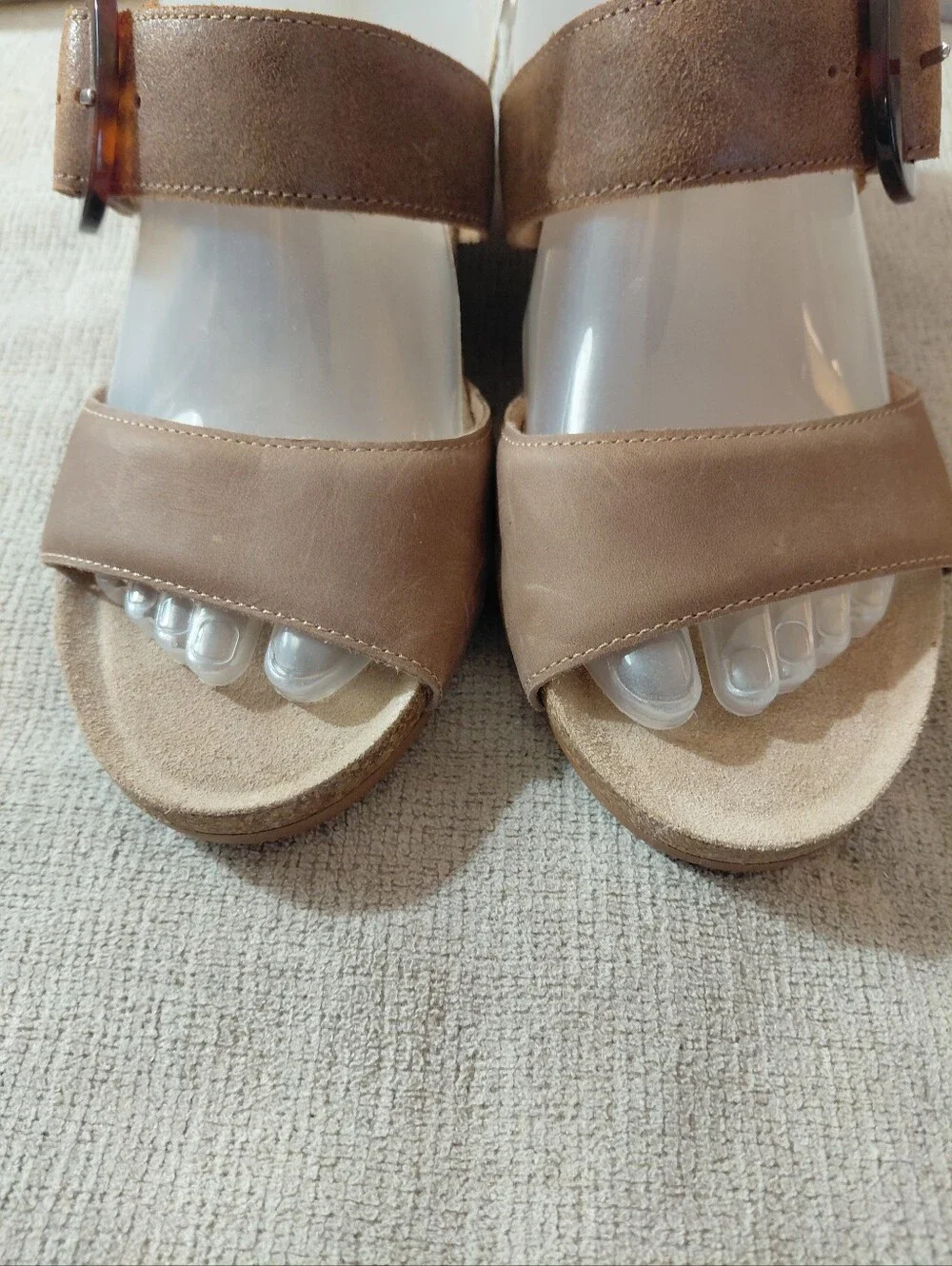 Naot Taupe Suede Wedge Sandals with Tortoise Buckle Size 8